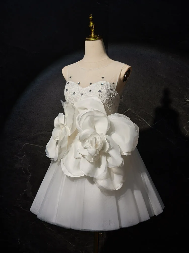 New Arrival Ivory Sleeveless Homecoming Dresses with Flower Appliques