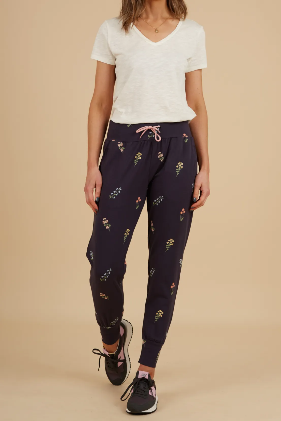 O&F Floral Print Stretch Joggers - Navy