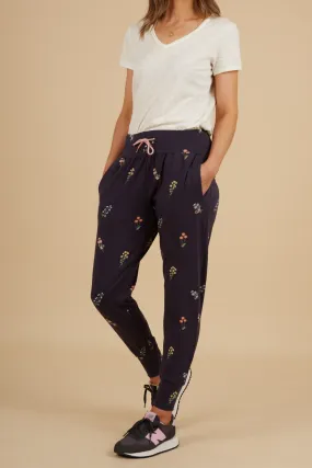 O&F Floral Print Stretch Joggers - Navy