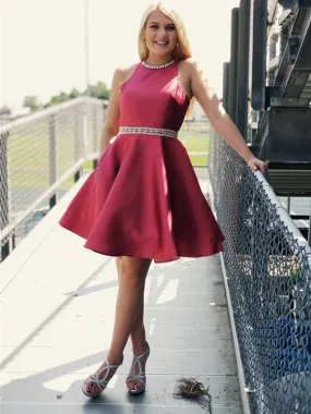 Outstanding Satin Jewel Neckline A-line Homecoming Dresses HD324