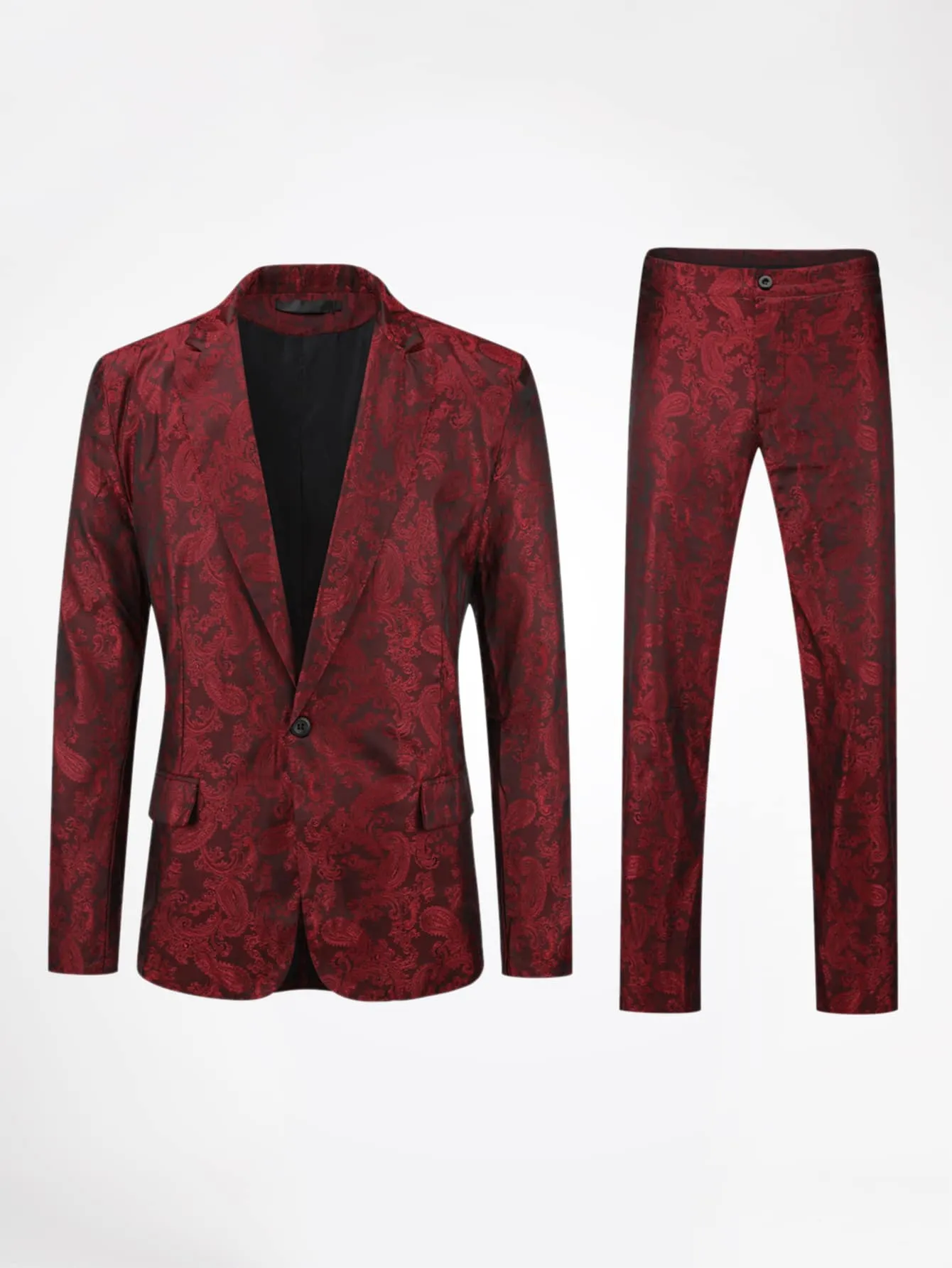 Paisley Print Single Button Blazer and Tailored Pants