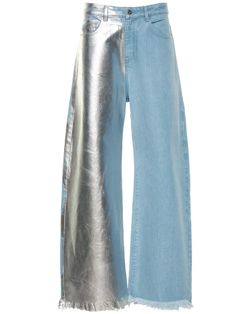 Patented Design Wide-Leg Versatile Irregular Silver Trousers