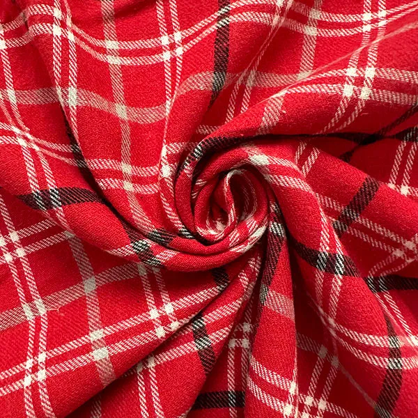 Red and White Multi Yard Dyed Plaid Flannel Fabric