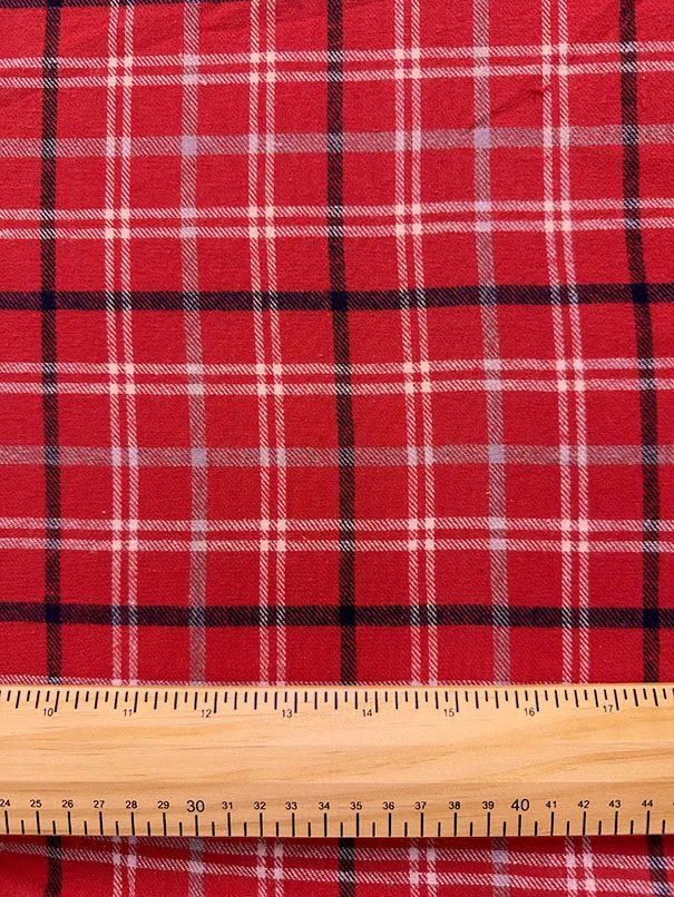 Red and White Multi Yard Dyed Plaid Flannel Fabric