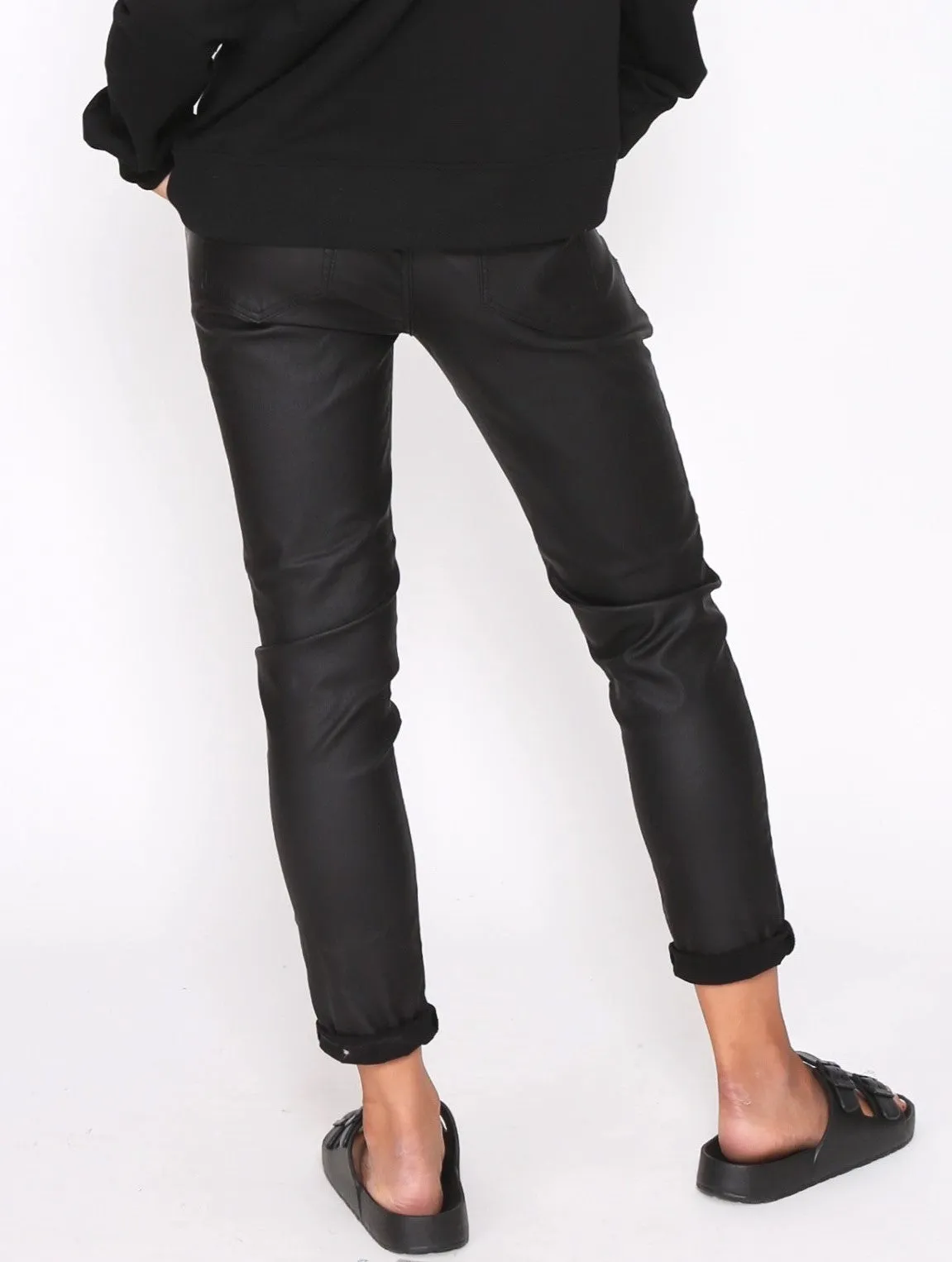 Riley Stretch Jogger Wax Look - Black