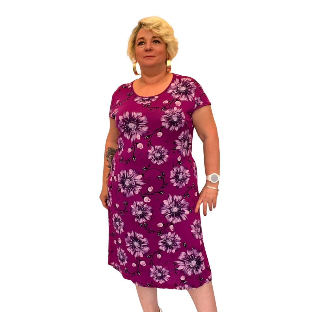 ROCKTHOSECURVES SHORT SLEEVE FLORAL T-SHIRT DRESS