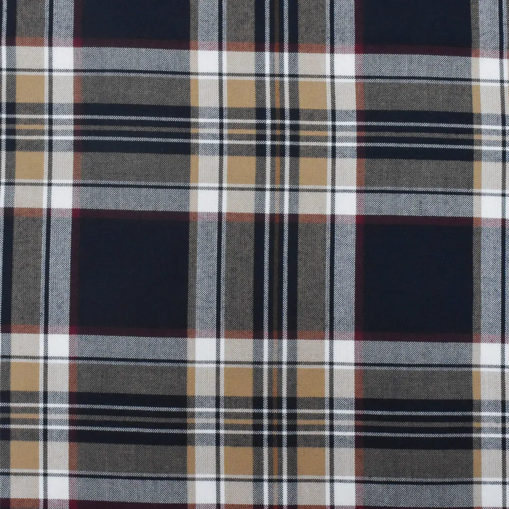 School Beige-Blue-Multi Plaid Poly Madras Woven Suiting Fabric