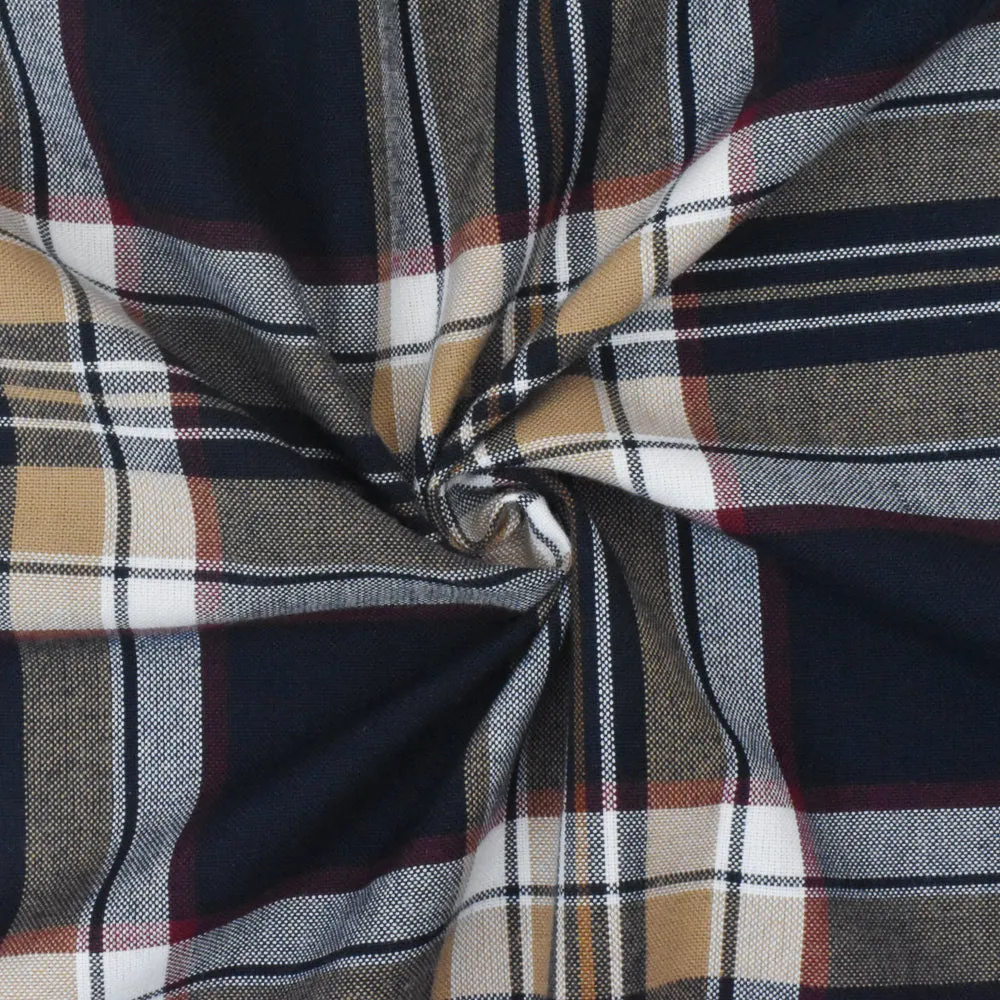 School Beige-Blue-Multi Plaid Poly Madras Woven Suiting Fabric