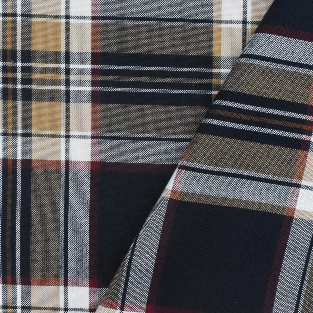 School Beige-Blue-Multi Plaid Poly Madras Woven Suiting Fabric