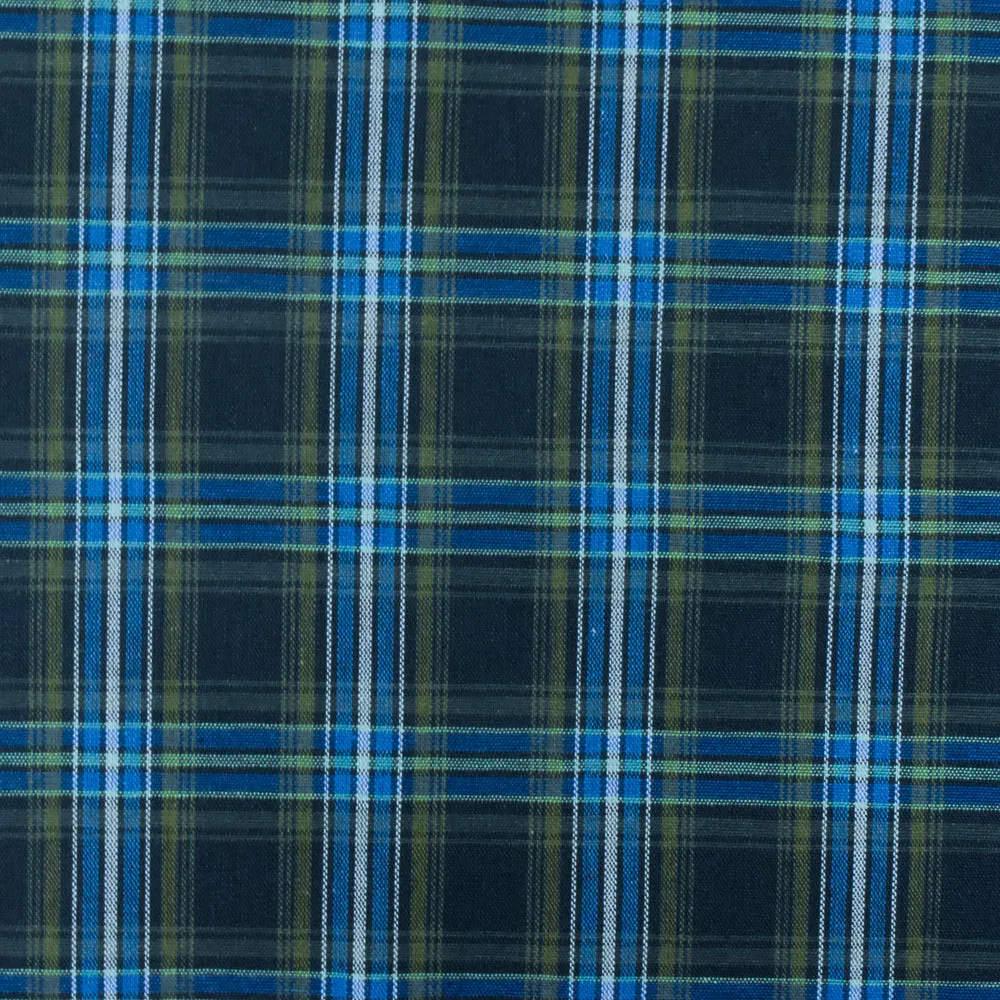 School Blue-Green-Multi Plaid Poly Cotton Madras Woven Fabric