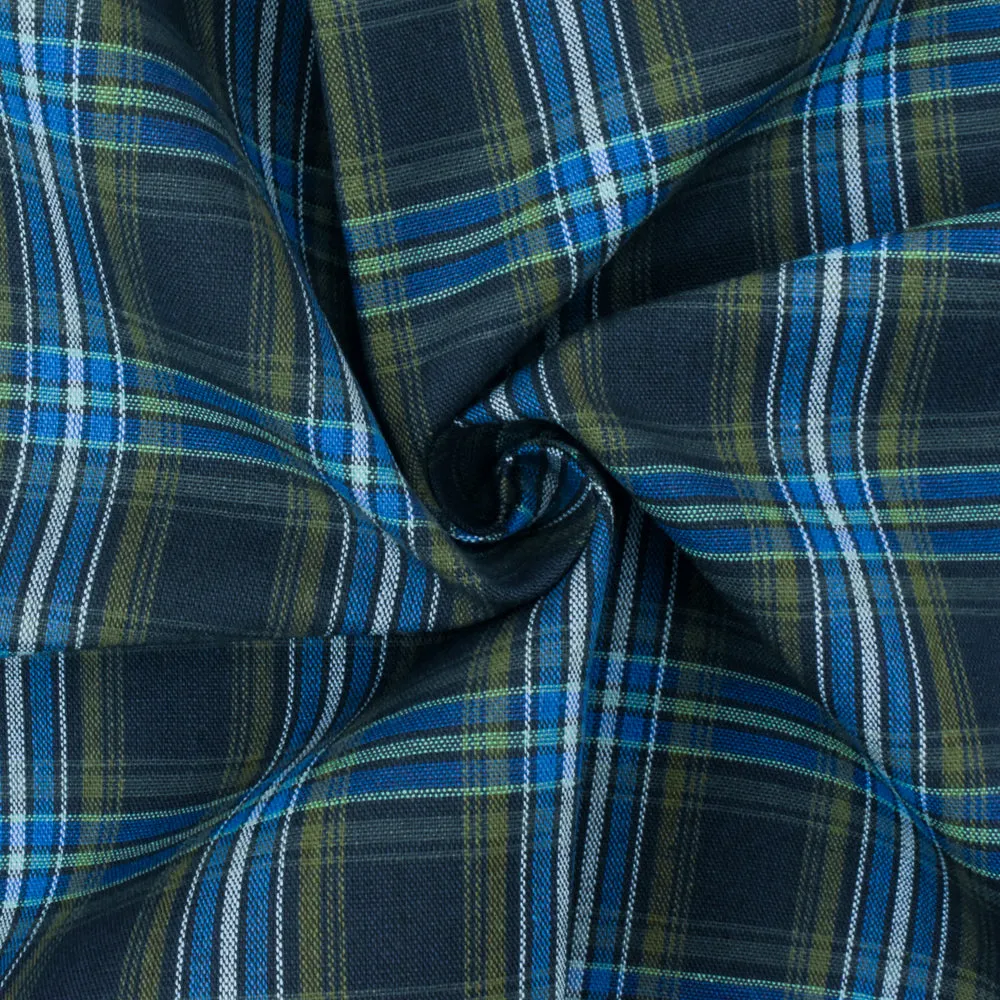 School Blue-Green-Multi Plaid Poly Cotton Madras Woven Fabric