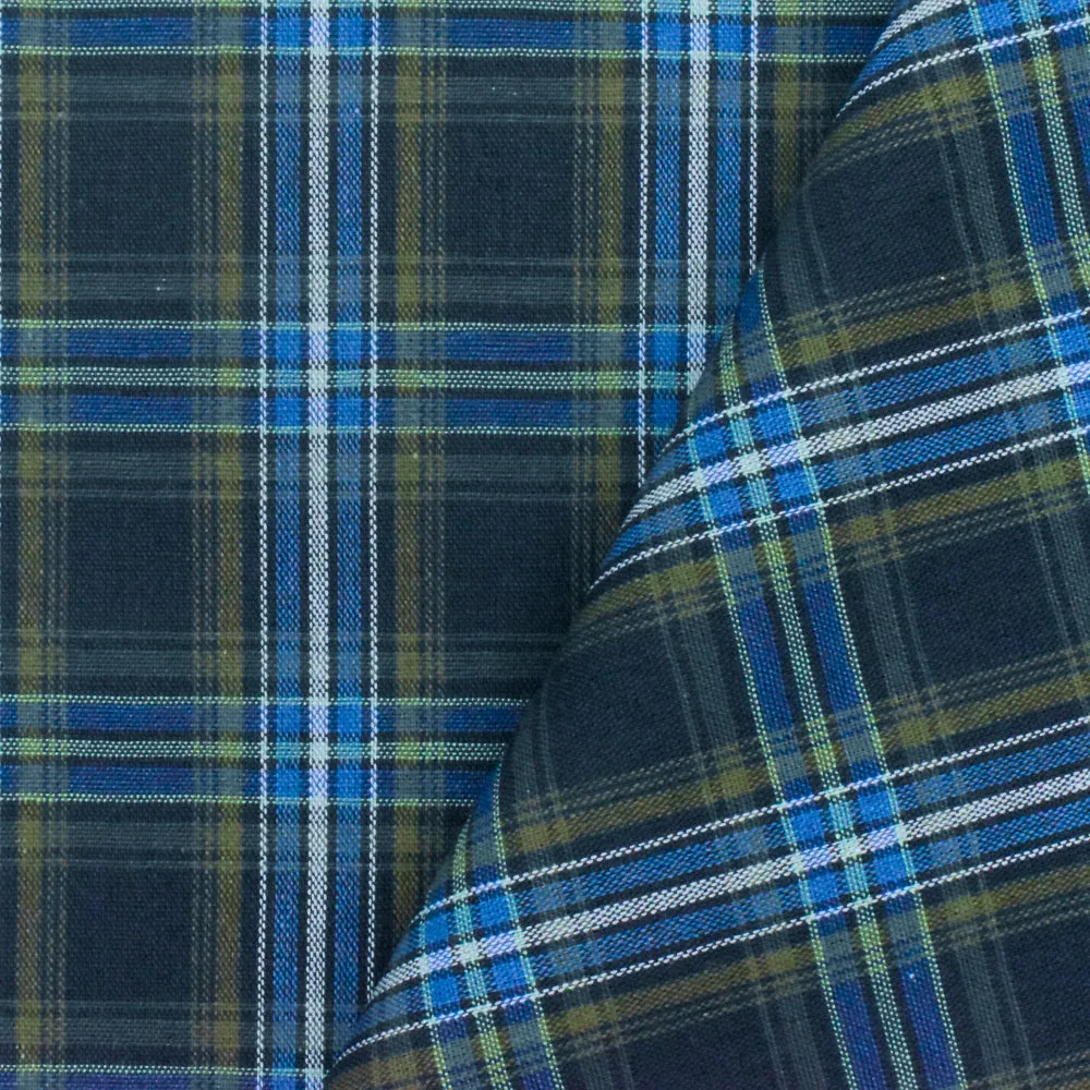 School Blue-Green-Multi Plaid Poly Cotton Madras Woven Fabric