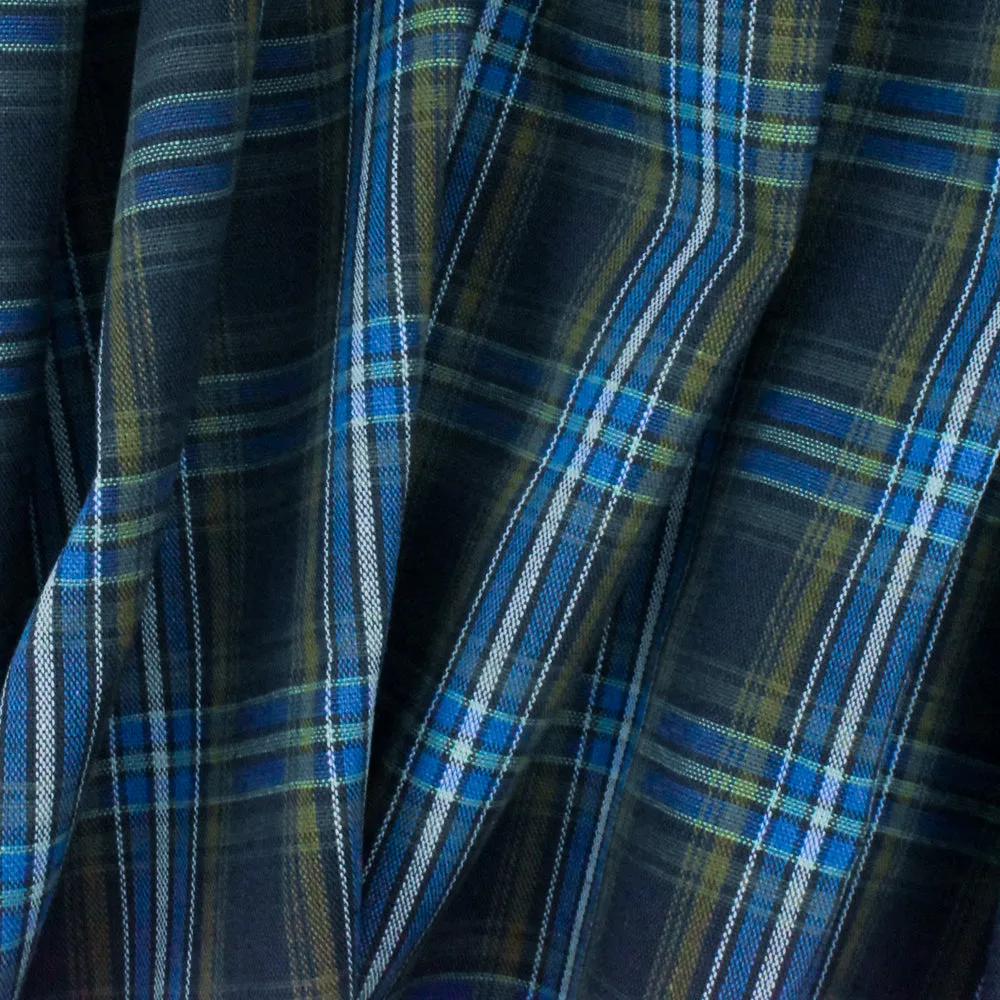 School Blue-Green-Multi Plaid Poly Cotton Madras Woven Fabric