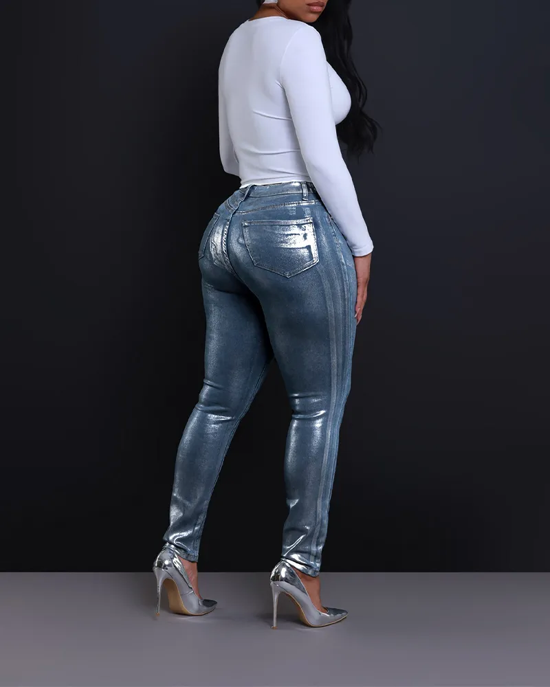 Silver Tight Spandex Jeans