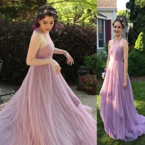 Simple Long A-line Sleeveless Tulle Long A-line Prom Dresses, BG0166