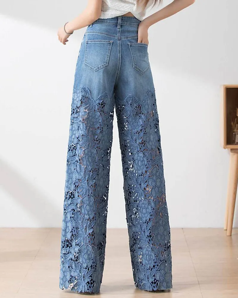 Spliced Lace Designs Straight Jeans