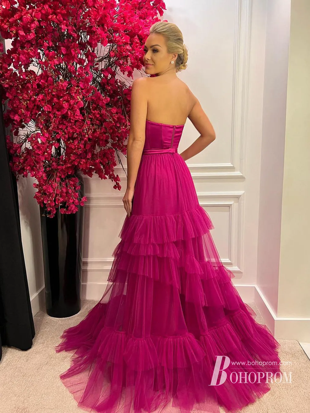 Stunning Unique Tulle Sweetheart Neckline  A-line Long Satin Prom Dresses PD670