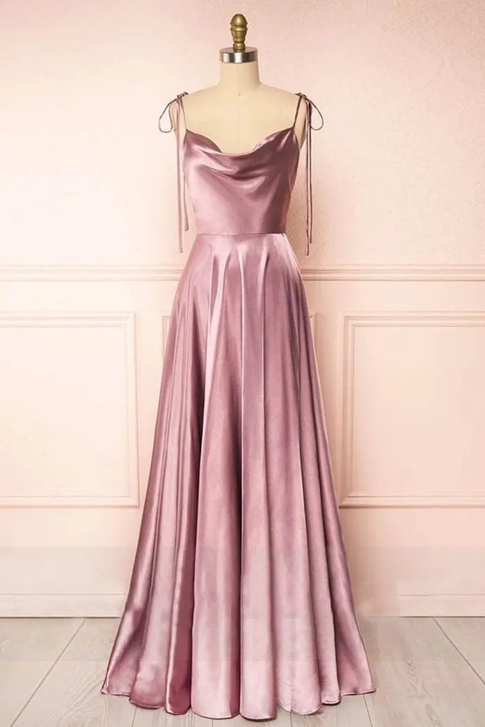 Sweet A-line Cowl Neck Silk Long Prom Dress