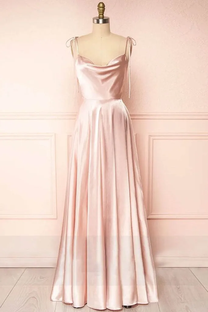 Sweet A-line Cowl Neck Silk Long Prom Dress