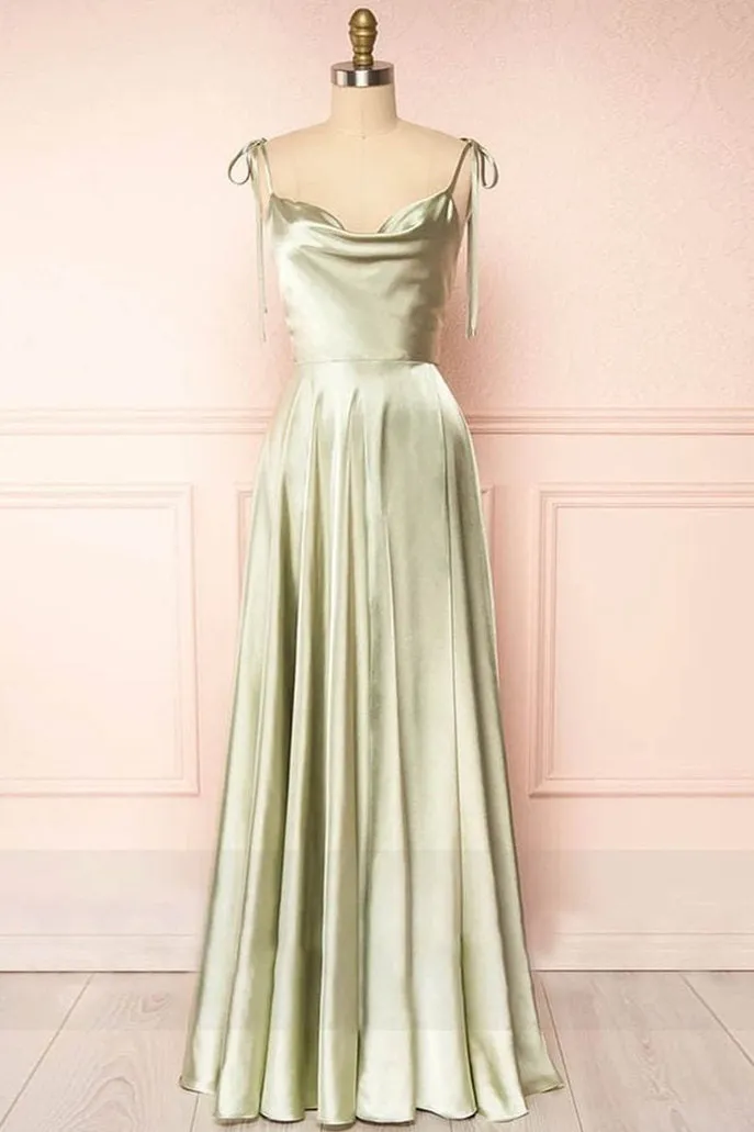 Sweet A-line Cowl Neck Silk Long Prom Dress