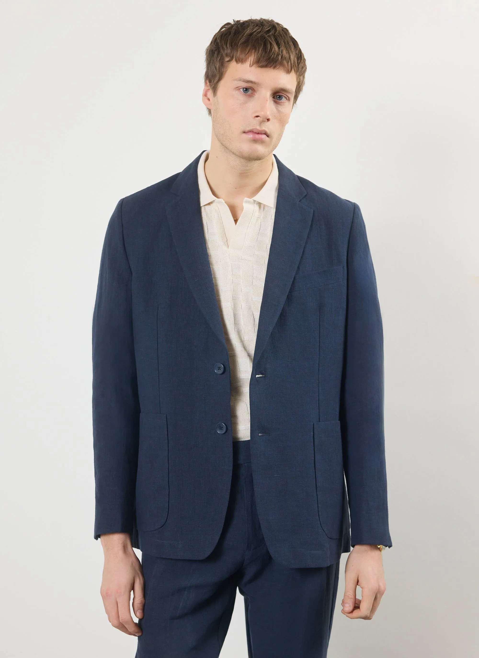 Tailored Linen Blazer | Navy