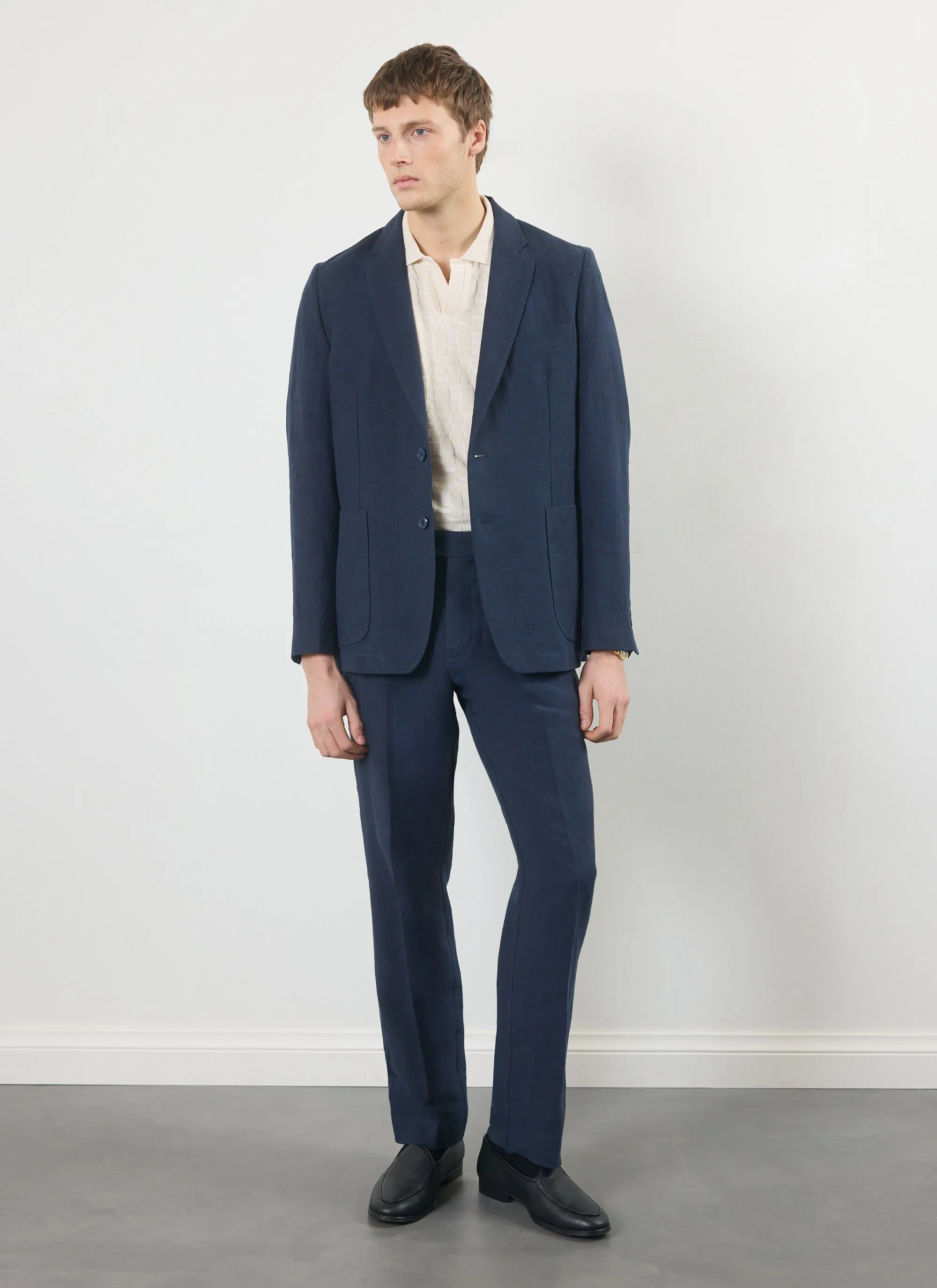 Tailored Linen Blazer | Navy