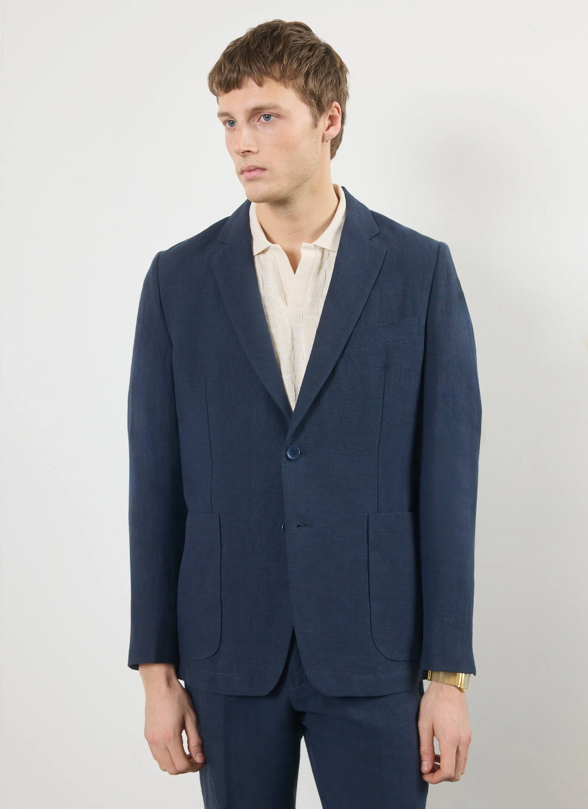 Tailored Linen Blazer | Navy