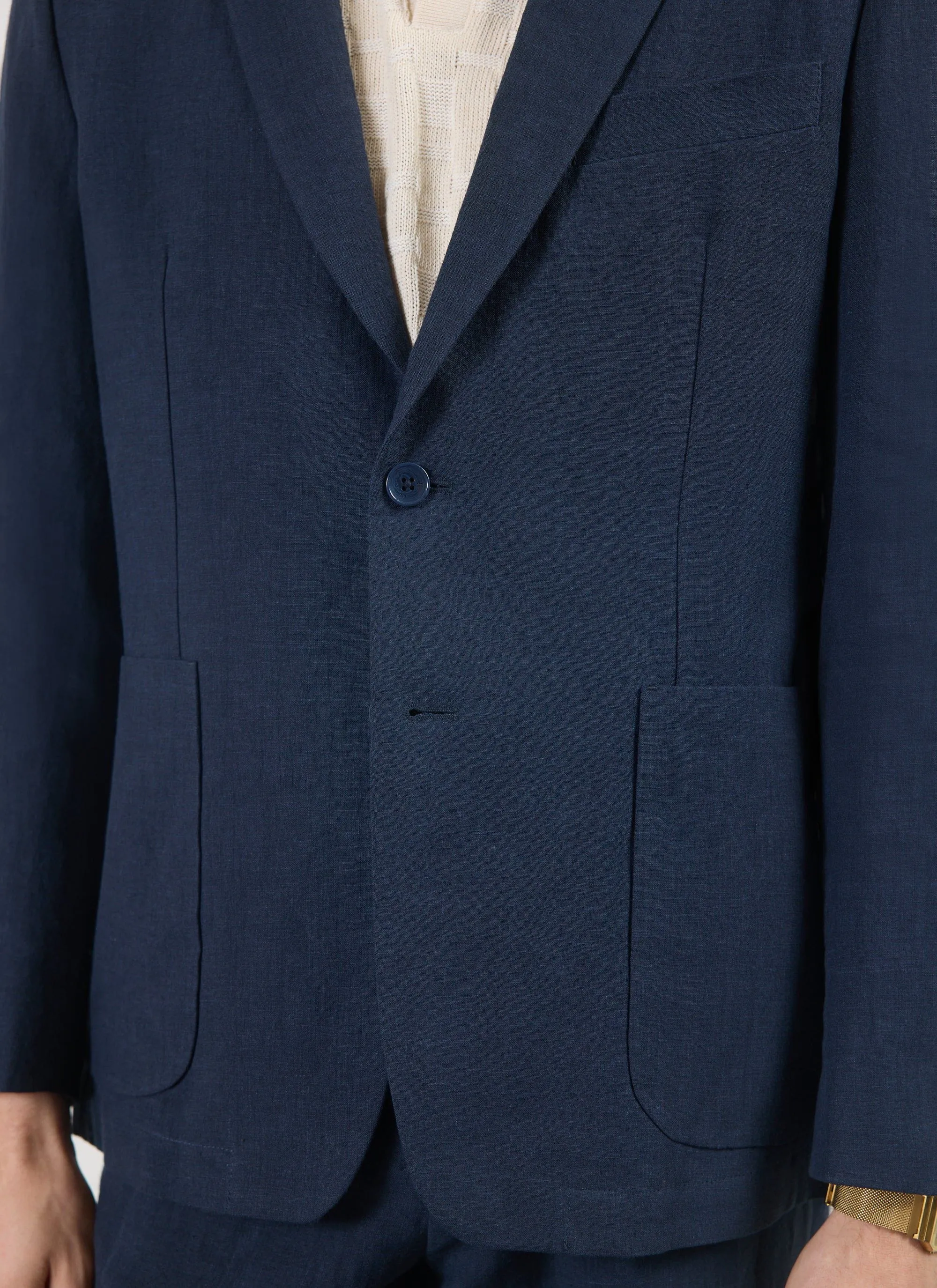 Tailored Linen Blazer | Navy