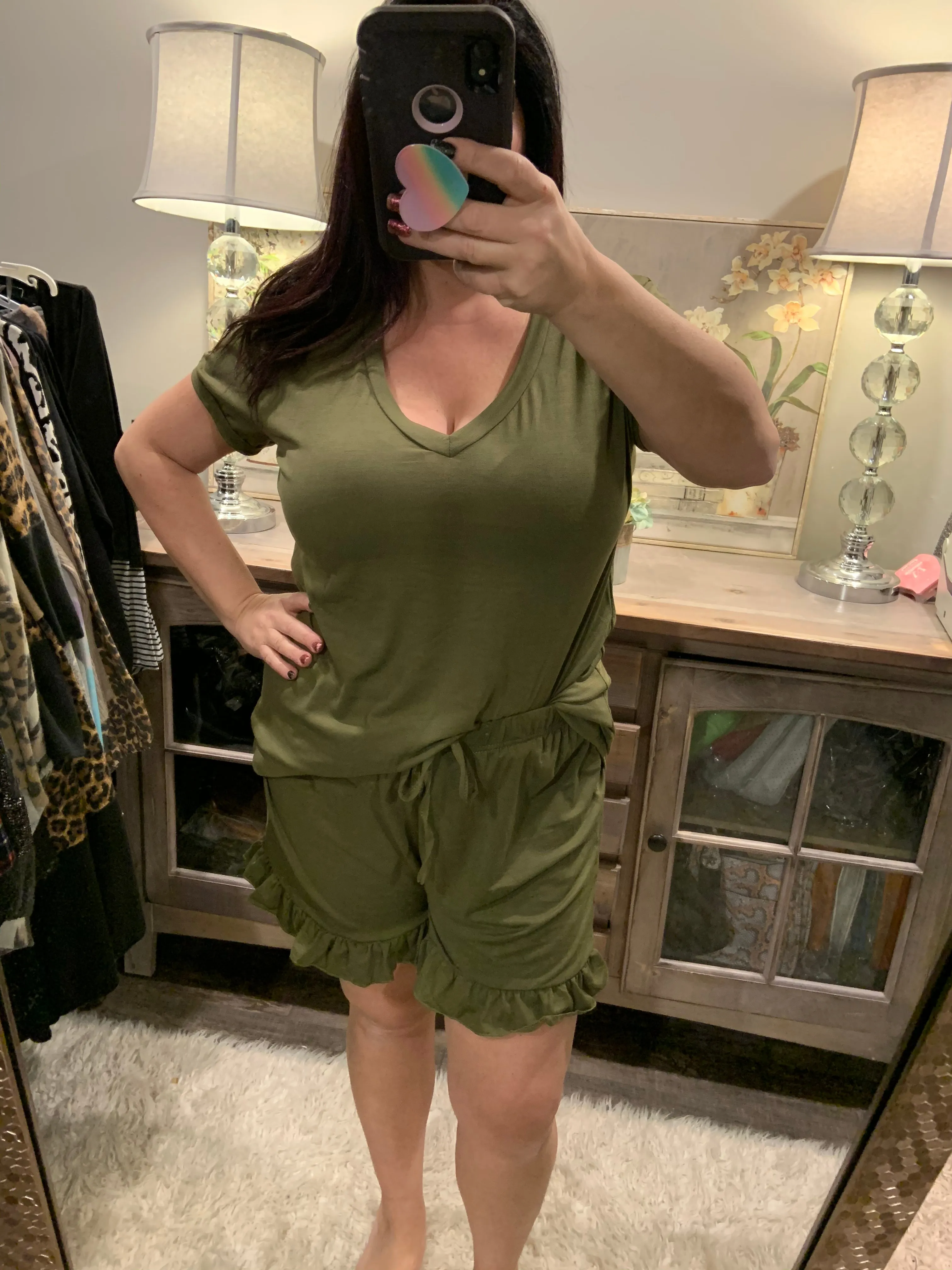 Tee and Short Lounge Set - Olive or Black