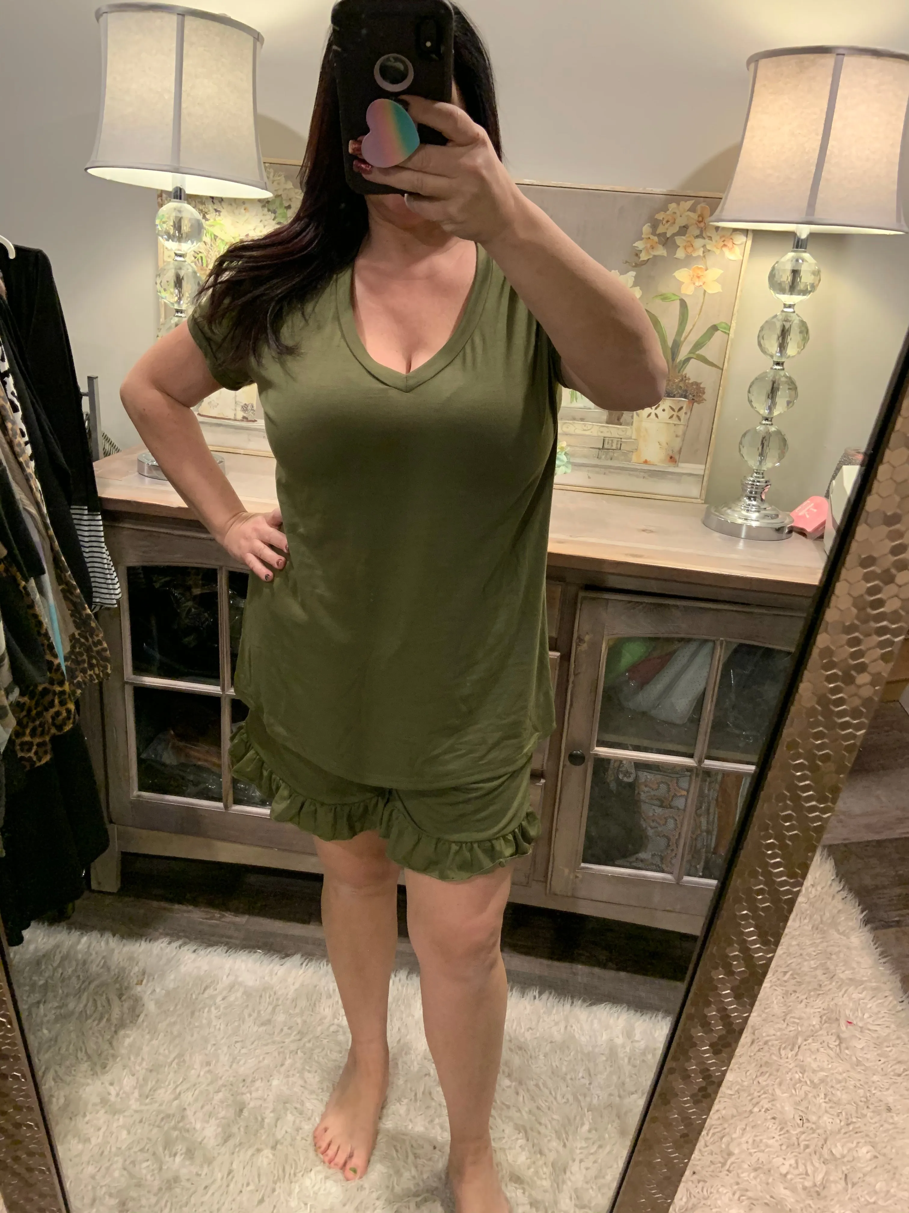 Tee and Short Lounge Set - Olive or Black