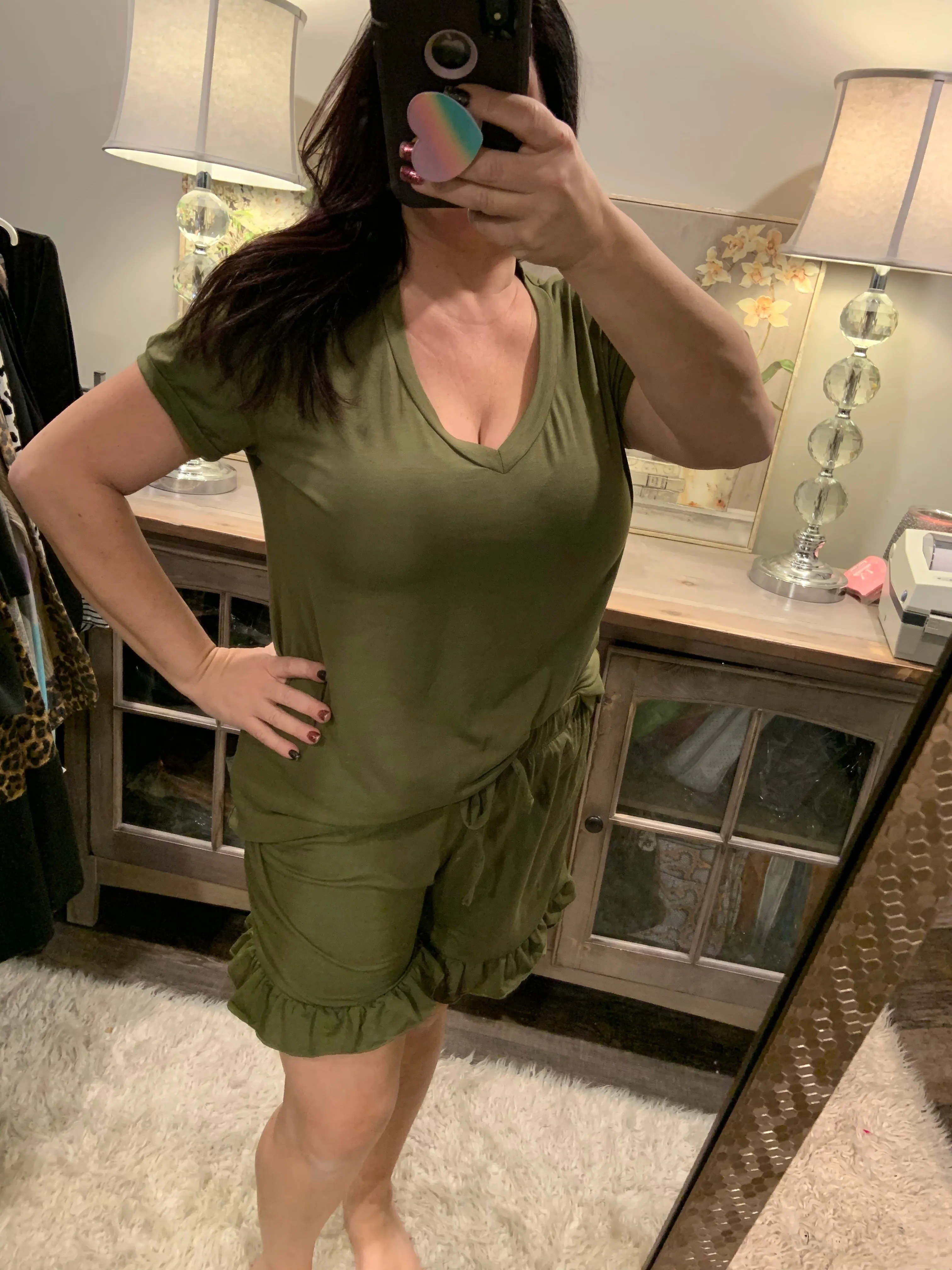 Tee and Short Lounge Set - Olive or Black