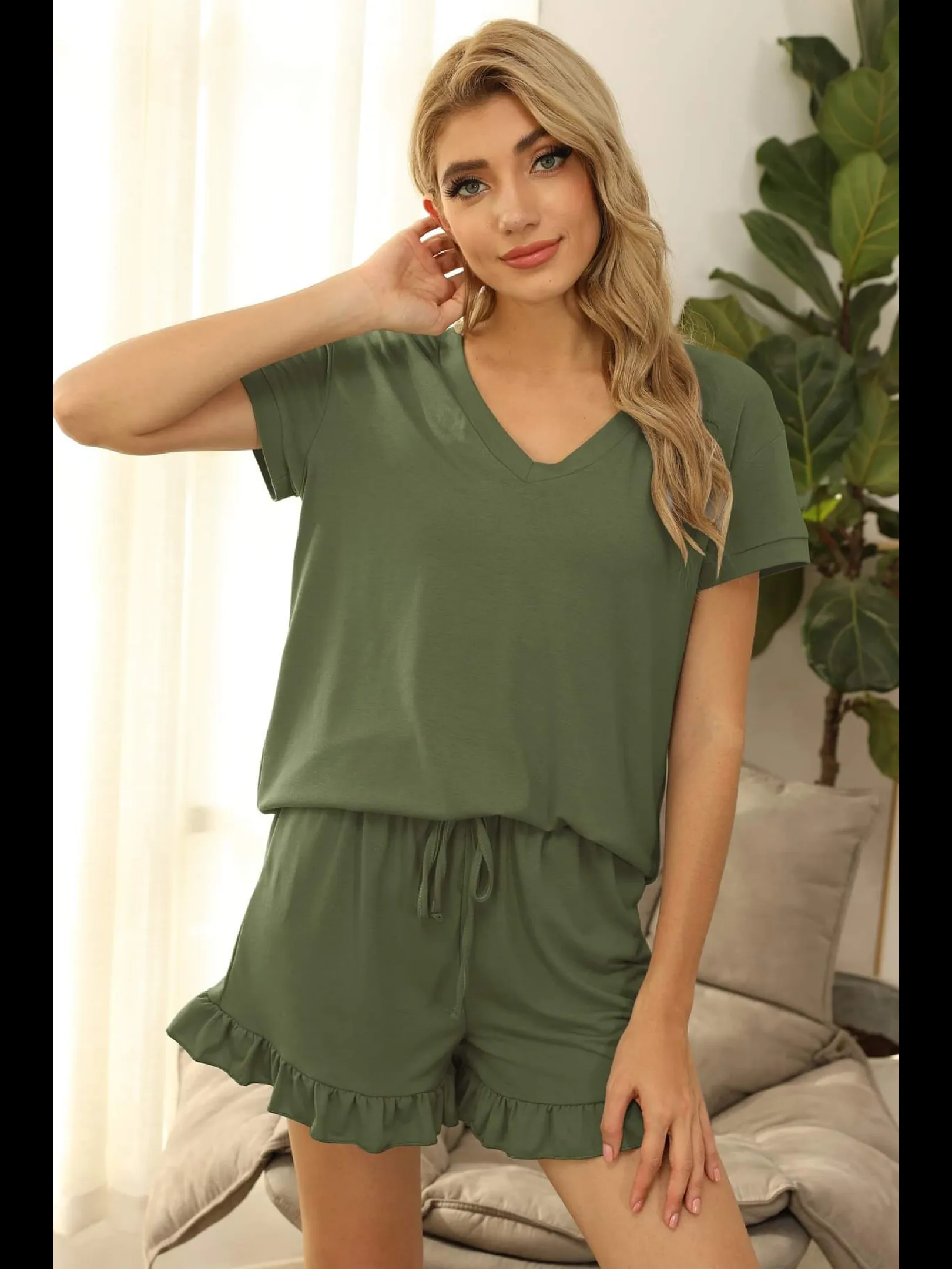 Tee and Short Lounge Set - Olive or Black