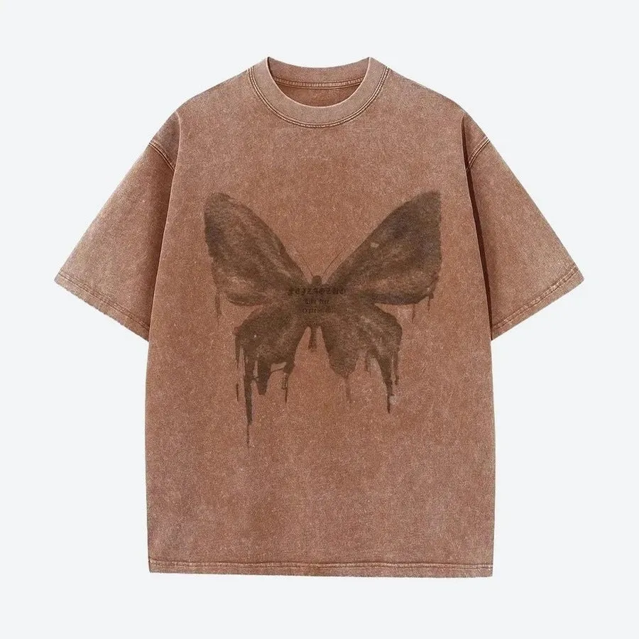 Trendy Oversized Butterfly Print Tees