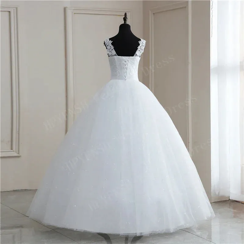 V Neck Long Train or Floor Length Appliqes Tulle  A Line Wedding Dress