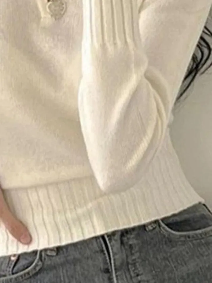 Wenkouban-Spring Casual Outfits Y2K Outfits Solid Color V Neck Slim Short Polo Sweater