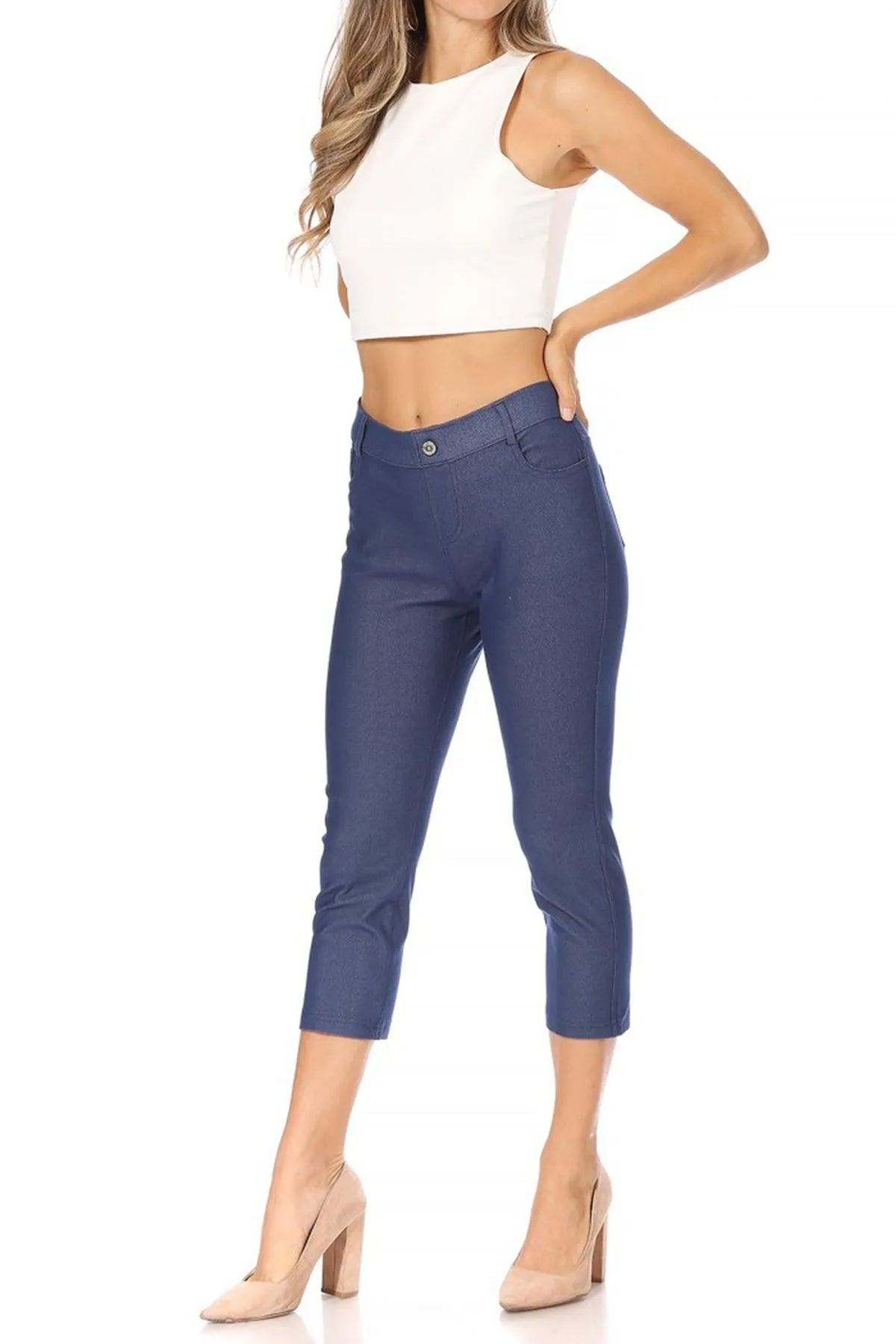 Women's Casual Comfy Slim Pocket Capri Pants